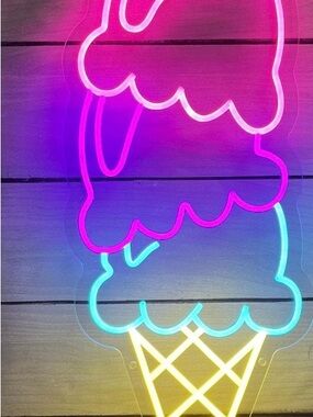 Neon Ice Cream Cone Wall Light - Pink, Blue & Yellow